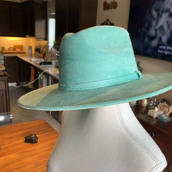 Hat, broad brim, EUC, faux suede, size med, adjustable, stetson style, turquoise - Picture 2 of 16